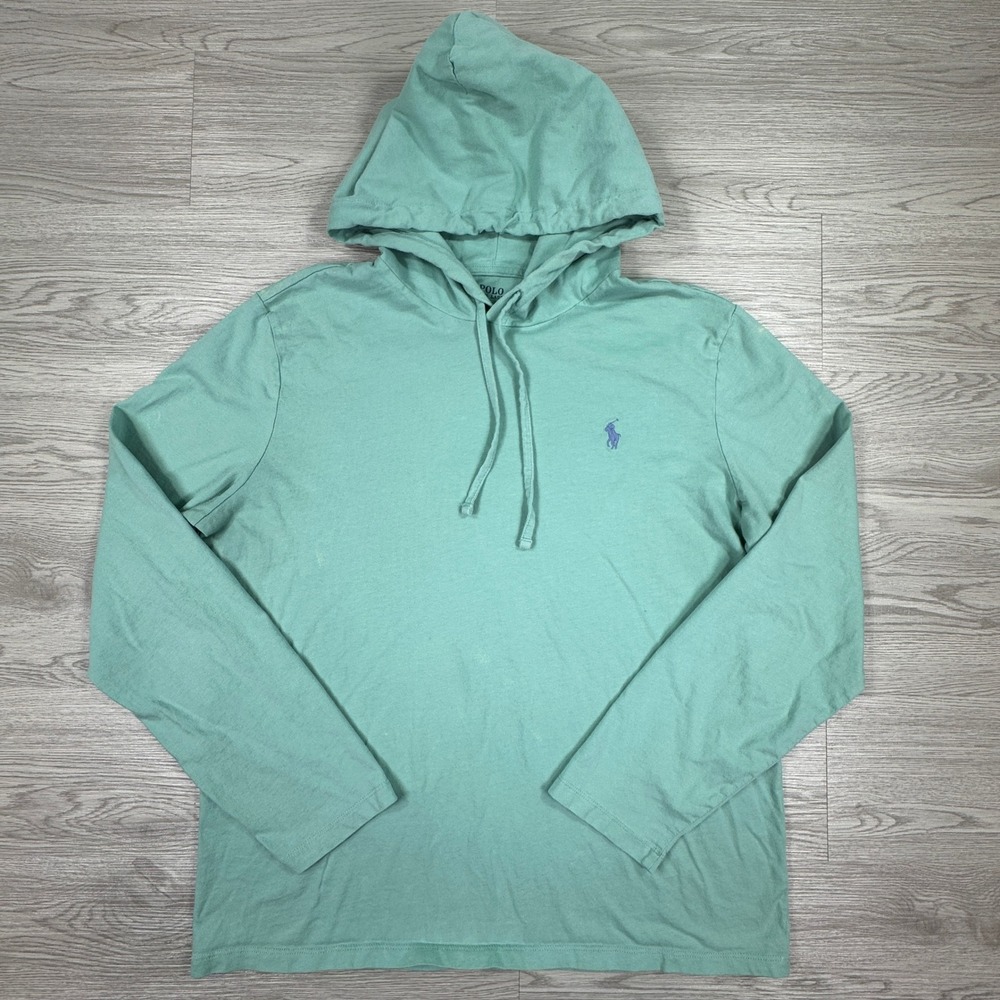 Polo Ralph Lauren Men's Hoodie T-Shirt Green Large Long Sleeve Pony Logo